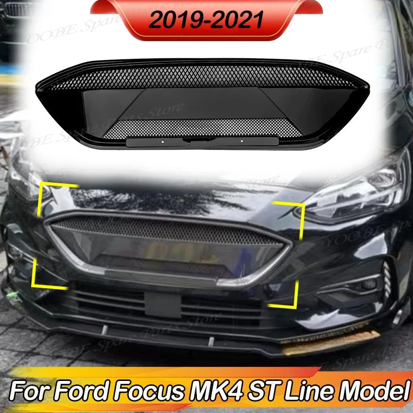 Car Front Bumper Grille for Ford Focus MK4 ST Line Model 2019 2020 2021 or RS Style Insect Prevention Honeycomb Grille Body Kit