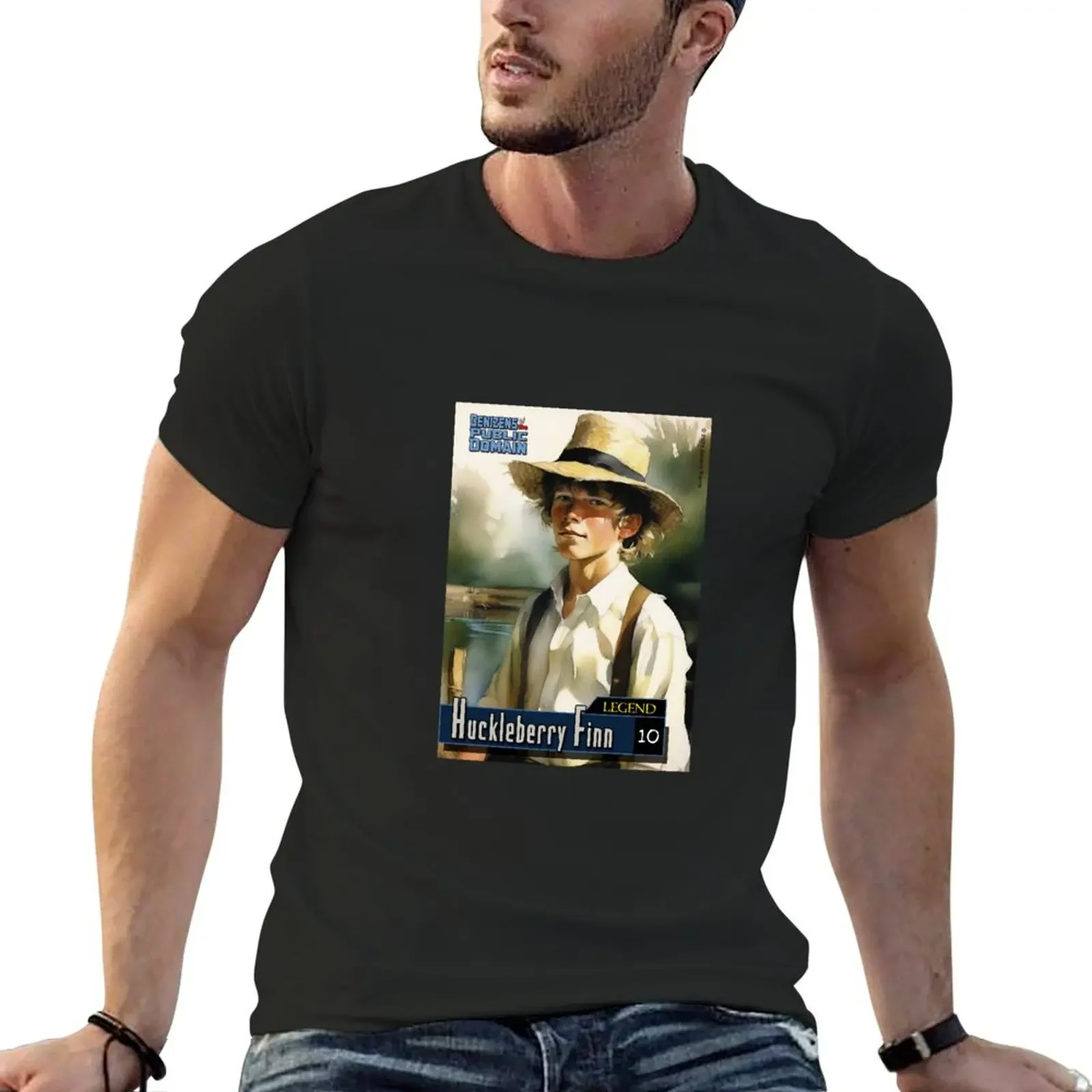 Denizens of the Public Domain Trading Cards Series 1 - Huckleberry Finn T-Shirt vintage t shirts Men's t-shirt