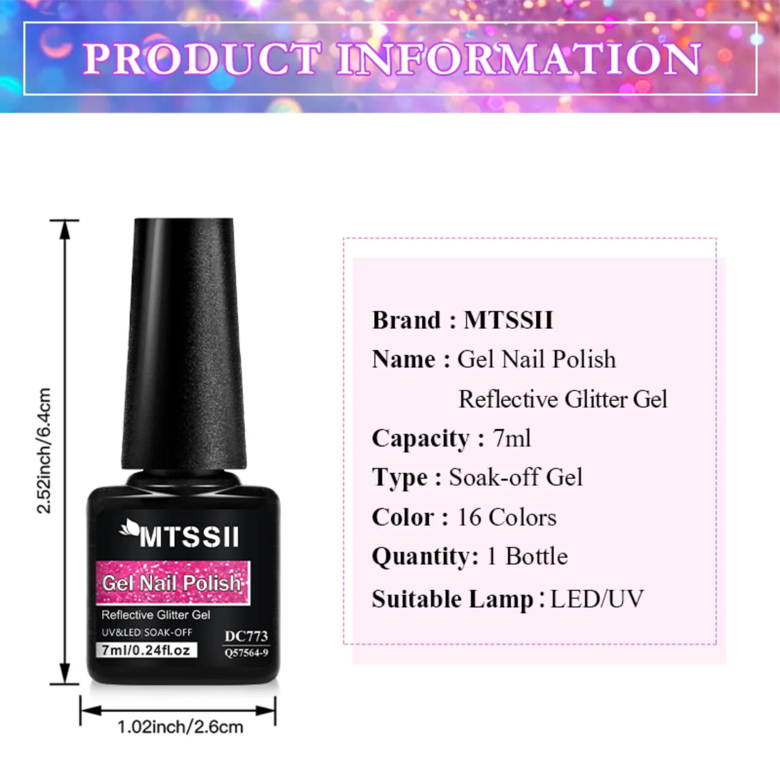 7ml Żelowy lakier do paznokci z efektem brokatu odblaskowego, czerwono-różowy, srebrny, błyszczący, półtrwały, utwardzany światłem UV/LED, żelowy lakier do manicure, artykuły do samodzielnego zdobienia paznokci