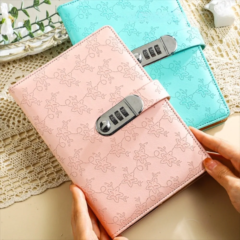 A5 Retro Password Book with Lock Thickened 200 Pages Embossed Student Notepad Stationery Waterproof Diary Notebook