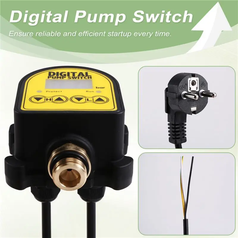 1 Apr.Pressure Controller Switch 0-10Bar 1/2In Interface Water Oil Compressor 220V Digital Automatic Water Pump On/OFF EU Plug