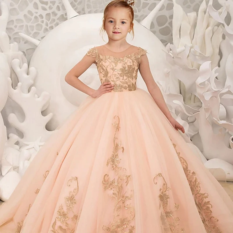 

Flower Girl Dresses For Weddings Tulle Appliques Ball Gown Toddler Pageant Gowns Birthday First Communion Party Dresses