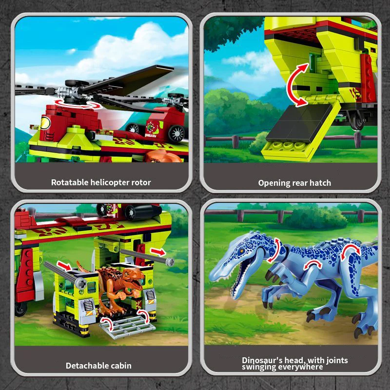 IDEAS Jurassic World Velociraptor Building Blocks Tyrannosaurus Dinosaur Helicopter Model Assemble Brick Toy For Kid Adult Gifts