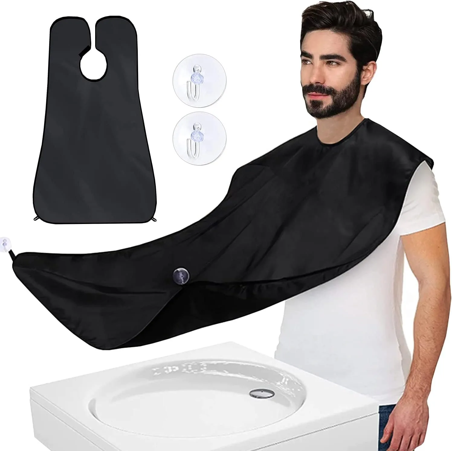 

Men Waterproof Beard Bib with 2 Suction Cups, Non-Stick Hair Catcher Apron for Shaving & Trimming, Perfect Christmas Gift
