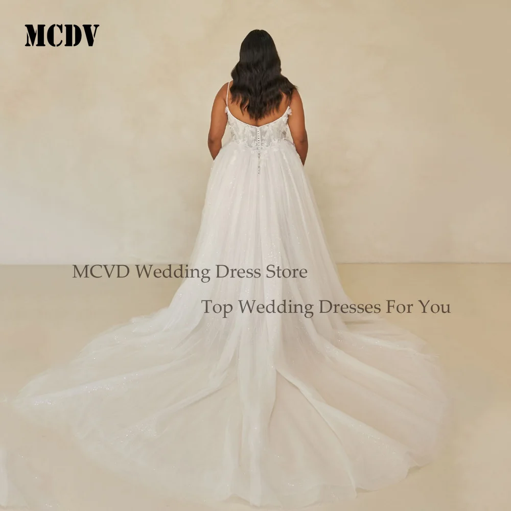 MCDV-vestidos de novia con tirantes finos, vestido de novia de tul con cuentas brillantes, apliques sin espalda divididos, vestidos de novia brillantes personalizados