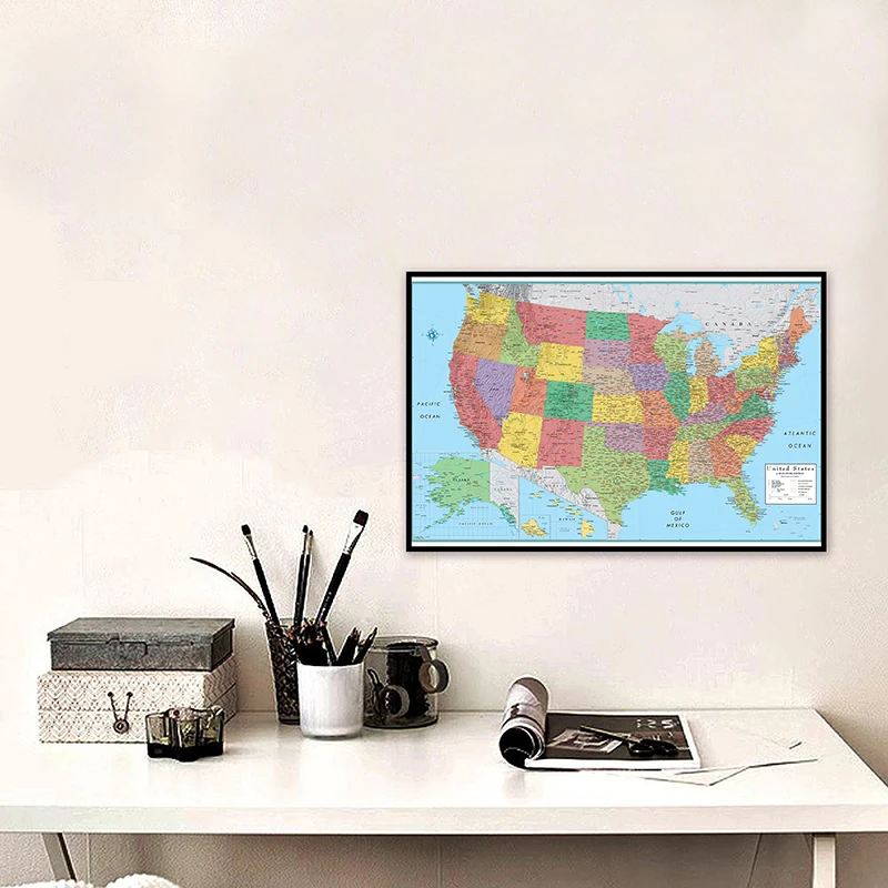 The Administrative Map of United State 90*60cm Art Poster and Prints Non-woven Canvas Painting School Supplies Home Decoration