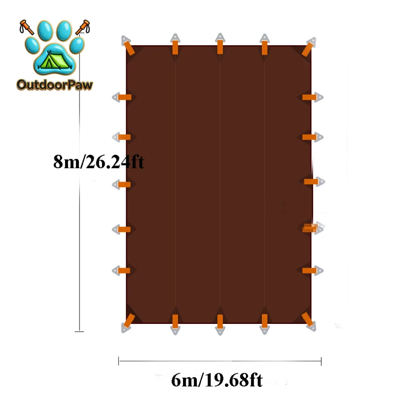Without Poles!6*8m Large Canopy Waterproof Oxford Silver Coated Outdoor Camping Awning Sunshelter Tarp More Hanging Points