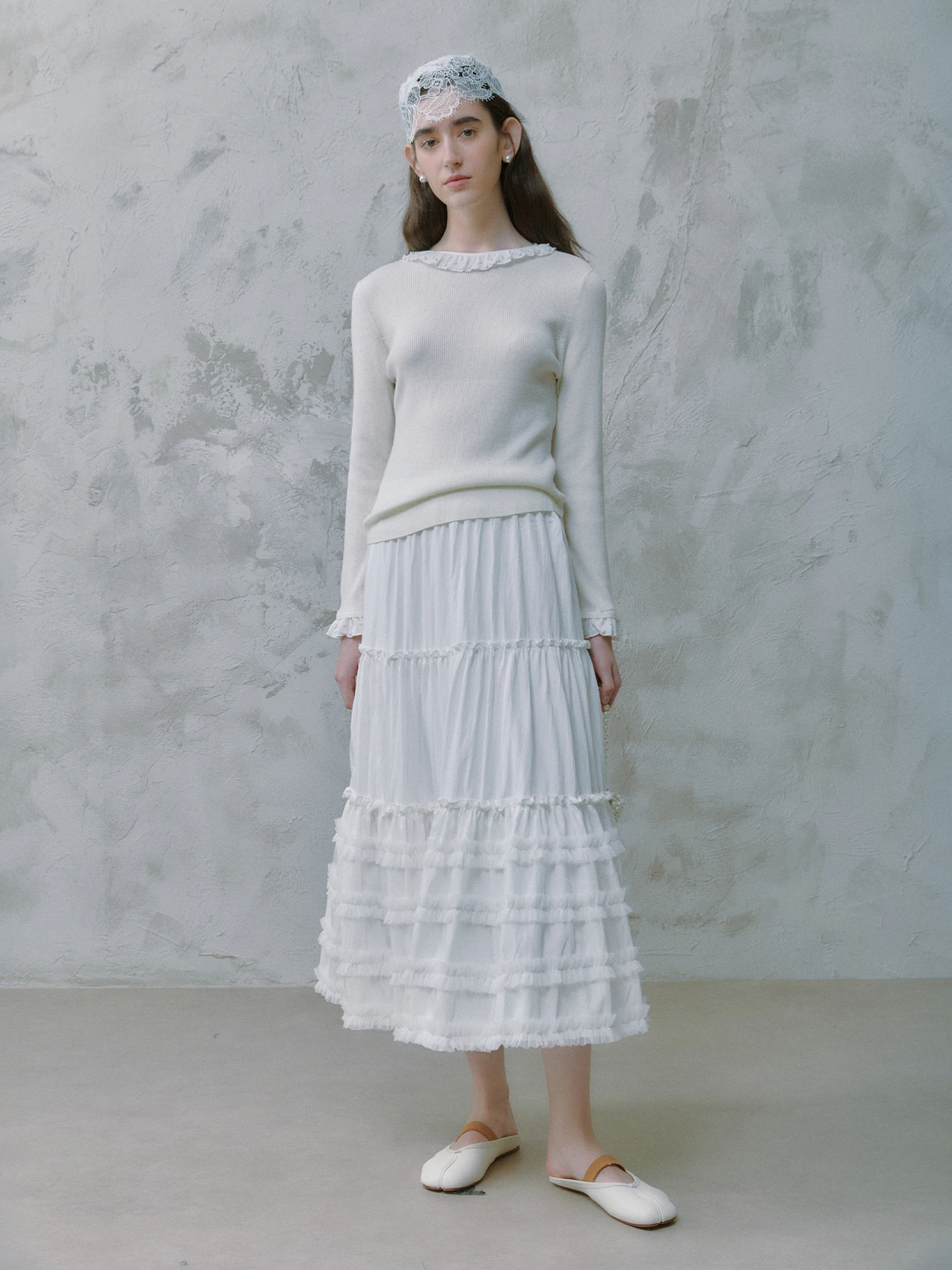 

Романтичная многослойная юбка-миди А-силуэта из кружева AoZhi Guo "HuaJian FuYue" с эластичной талией для женщин