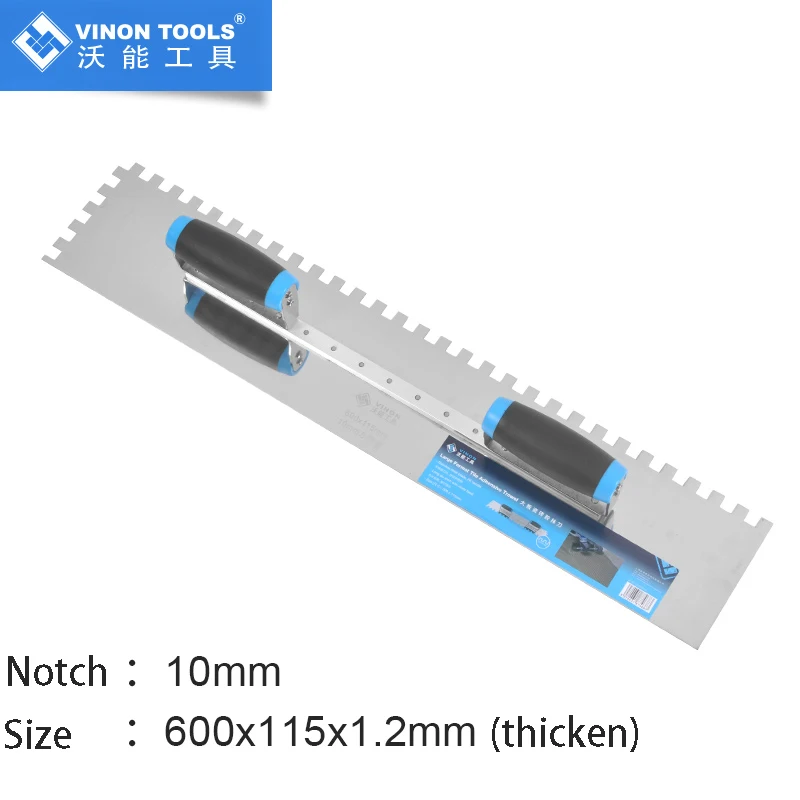 Home Wall Curved Handle Multifunctional Decoration Stainless Steel Thicken Square Notched Trowel For Large Format Tiles