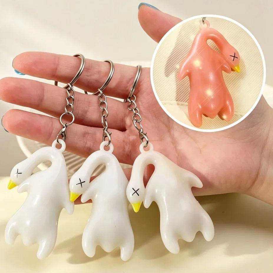Funny UV Photochromic Color Change Duck Keychain Cute Cartoon Goose Pendant Decor For Bag Car Keyrings