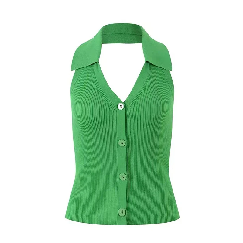 مضلع متماسكة الرسن قميص بولو بلا أكمام زر الجبهة المحاصيل الدبابات كاميس الصيف النساء في سن المراهقة فتاة 90s الزي خمر