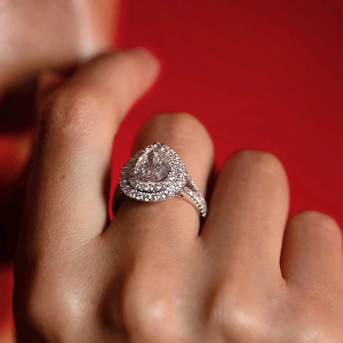 الكلاسيكية الفضة مطلية بالذهب خاتم الخطوبة المرأة فنجر الكمثرى Waterdrop مكعب زركونيا خاتم الزفاف خواتم الزفاف للمرأة #2