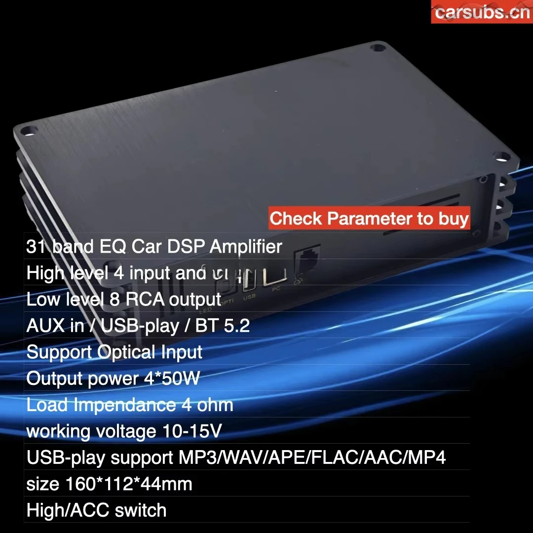 Car DSP Amplifier Car Stereo DSP Amplifier 4 in 4 Out 10 RCA Out with 31 EQ Band Tuning Andrond APP Equalizer Class