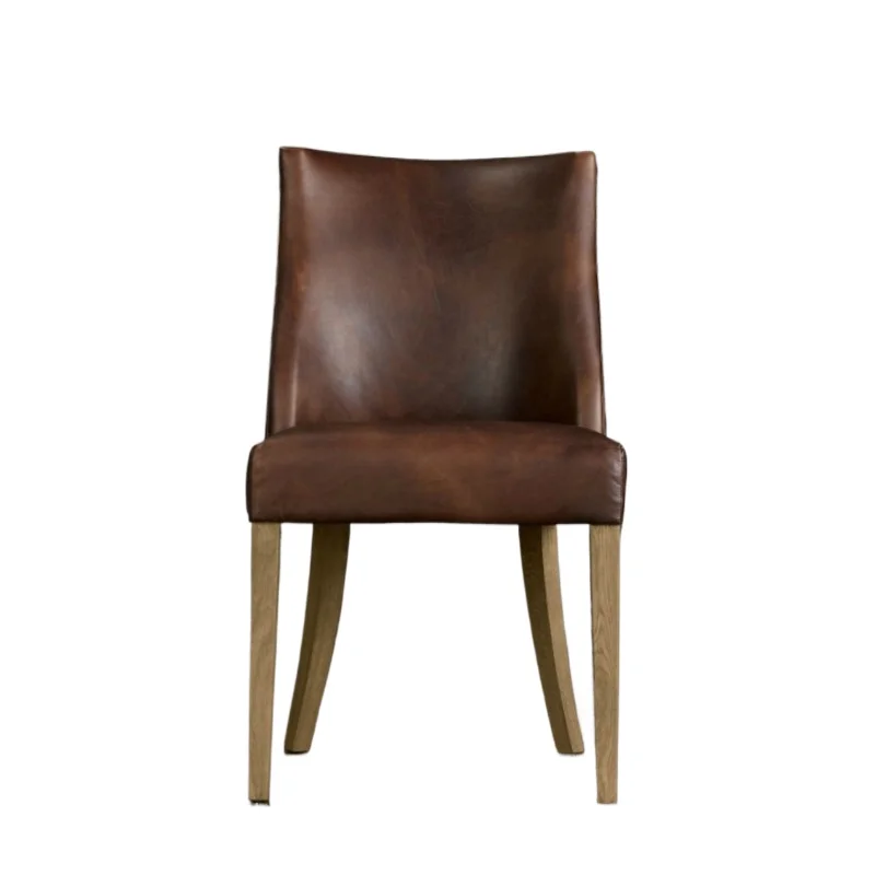 

Oil wax leather furniture office chair French country retro solid wood dining American simple villa chair