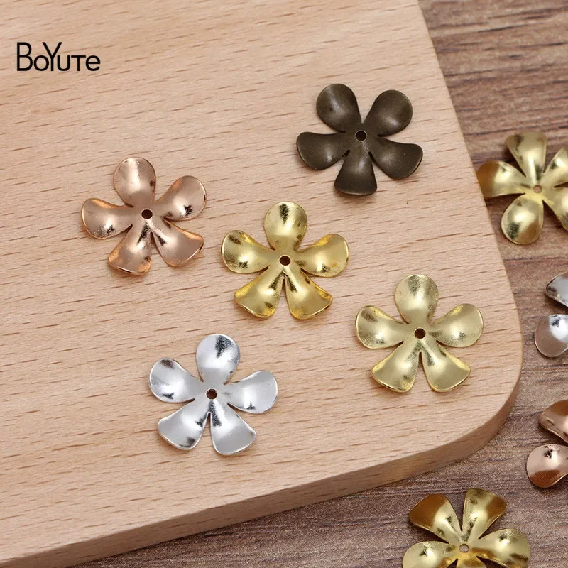 BoYuTe-Metal Brass Stamping Flower Charms Material, Acessórios Jóias DIY, 15mm, 100 Pcs por lote