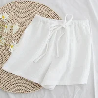 New summer ladies 100% cotton crepe solid color shorts multicolor loose casual home pants women  pajama pants  lounge pants pink - Image 5
