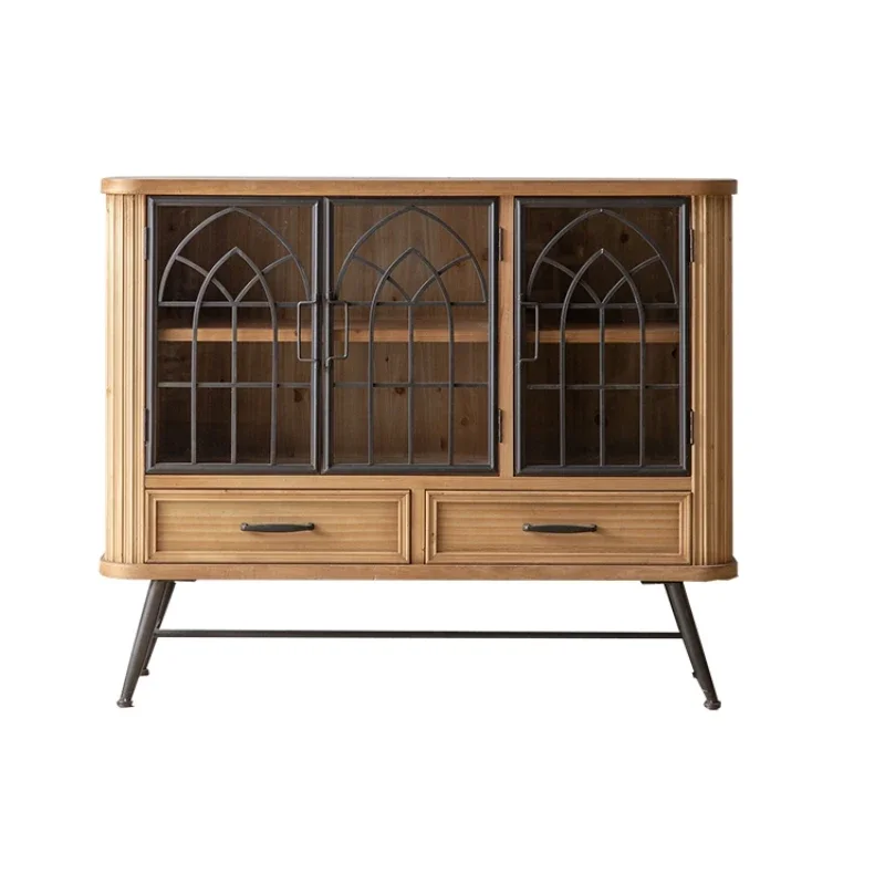 

Retro solid wood wrought iron living room foyer entrance cabinet simple TV cabinet