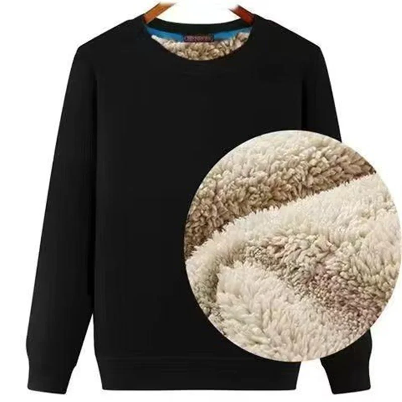 Lamb Velvet Hoodie Sweatshirt Men's Autumn Winter Thickened Warm round Neck Pullover Large Size Fat People's Clothing