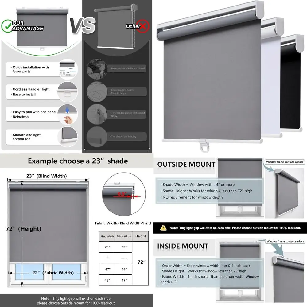 

Серые беспроводные затемняющие ролики 35x72 с защитой от ультрафиолета для окон дома и офиса