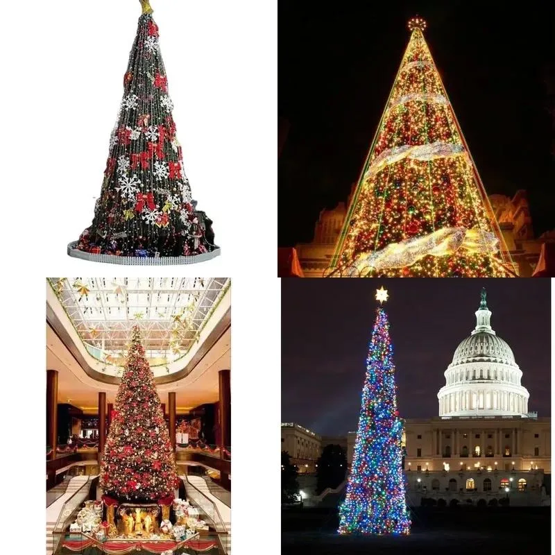 8m-15m Outdoor Artificial Pine Christmas Tree with 500-1000 LED Lights Transparent White Foldable Design Removable Base