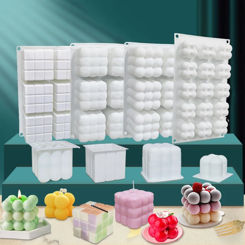 3D Cube Baking Mousse Cake Mold Silicone Square Bubble Dessert Baking Molds Kitchen Bakeware Candle Plaster Mould Making Supplie