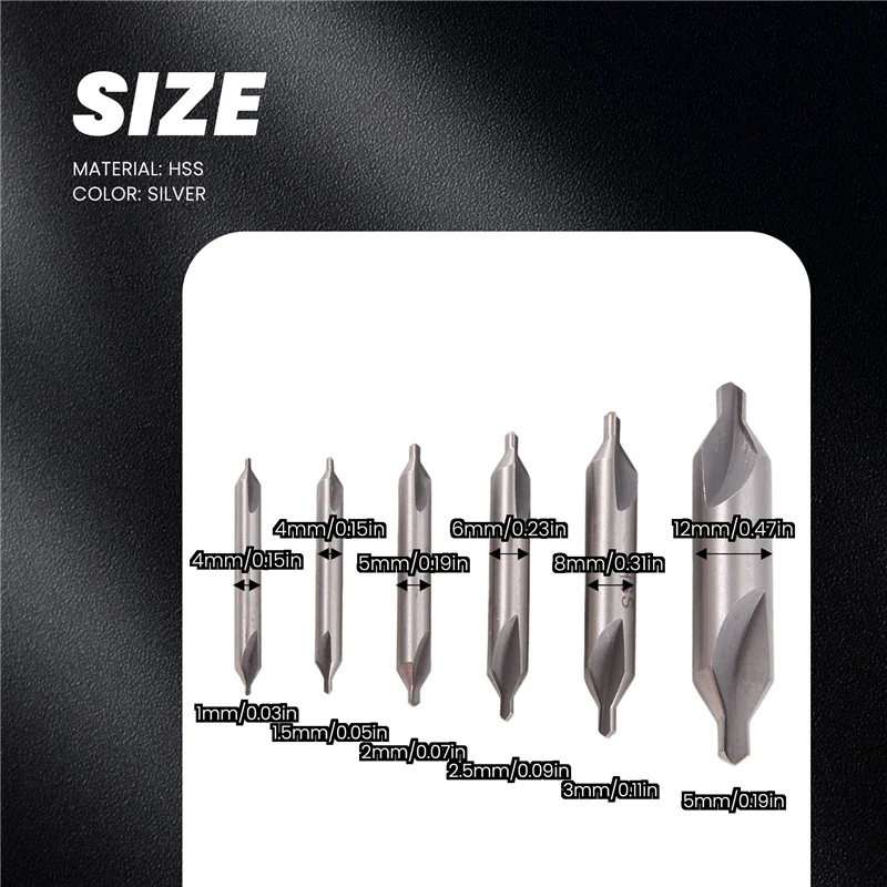 A76K 6 ชิ้น HSS รวมศูนย์สว่านชุด Bit Countersink 60 องศามุม 5/3/2.5/2/1.5/1 มม.