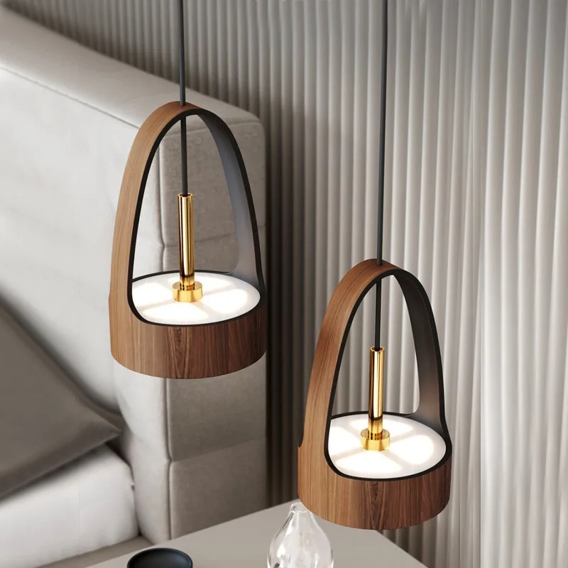 SANDYHA Modern Minimalist pendent Light wood grain lampshade LED lamp Restaurant Bar Kitchen Island Lighting Fixtures home decor