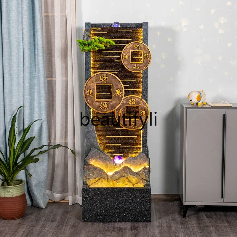 

rockery water curtain wall, flowing screen, water landscape, welcome pine decoration opening gift floor ornament07
