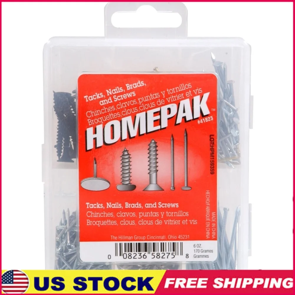 

Assorted Nails Tacks Brads Screws Set Smooth Shank Easy Use Kit Zinc Nickel Plated 7oz Hardware Supplies