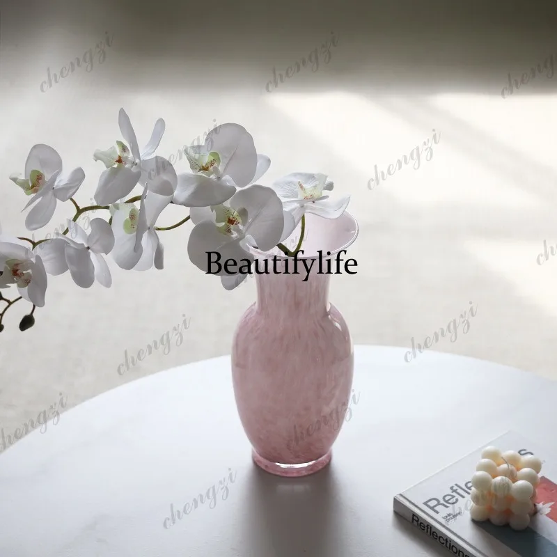 New Chinese glass vase ornament, living room flower arrangement utensils, dining table decoration art, good-looking