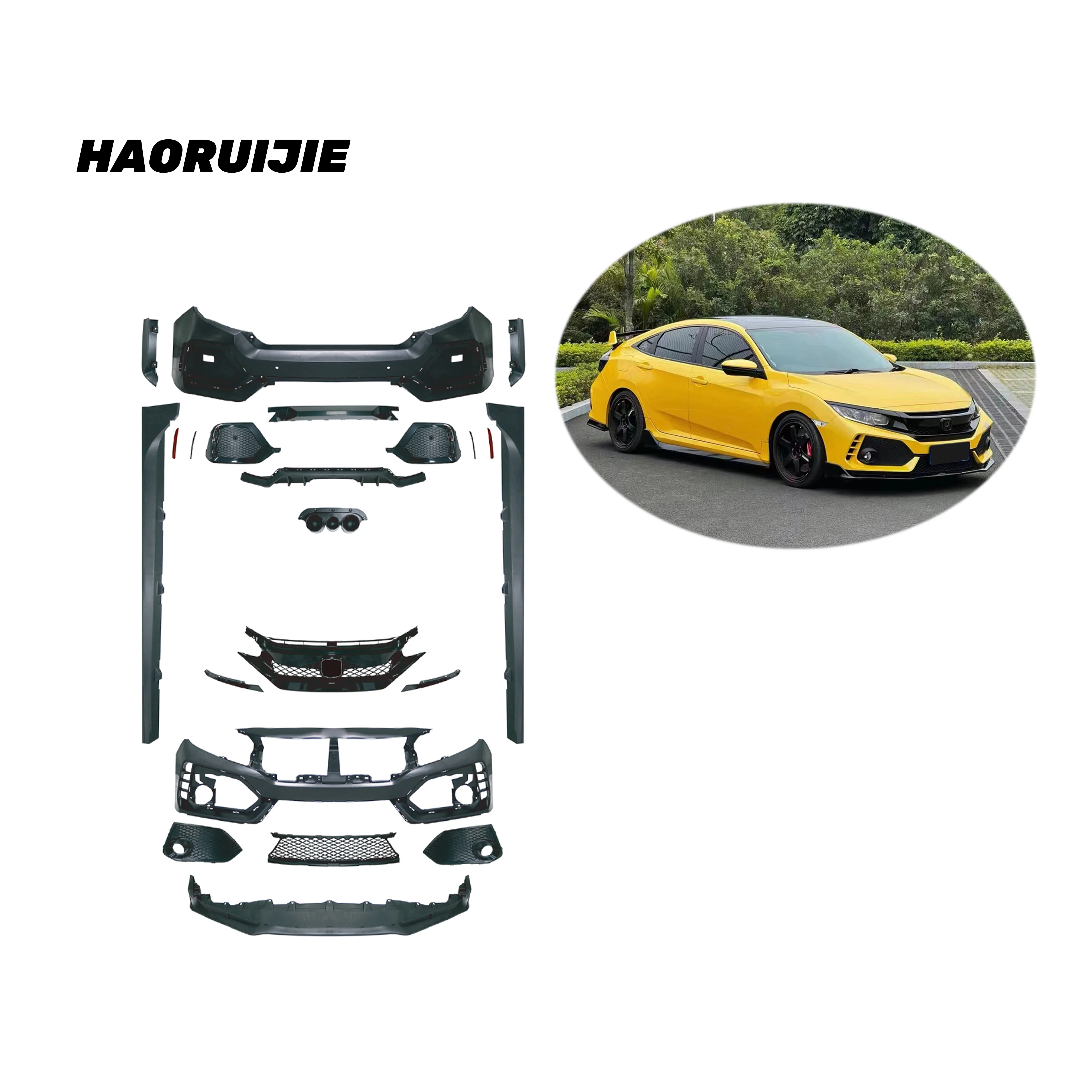 Body Upgrade Kit for Honda Civic 16-18 Modification and Upgrade Typer Front and Rear Bumper