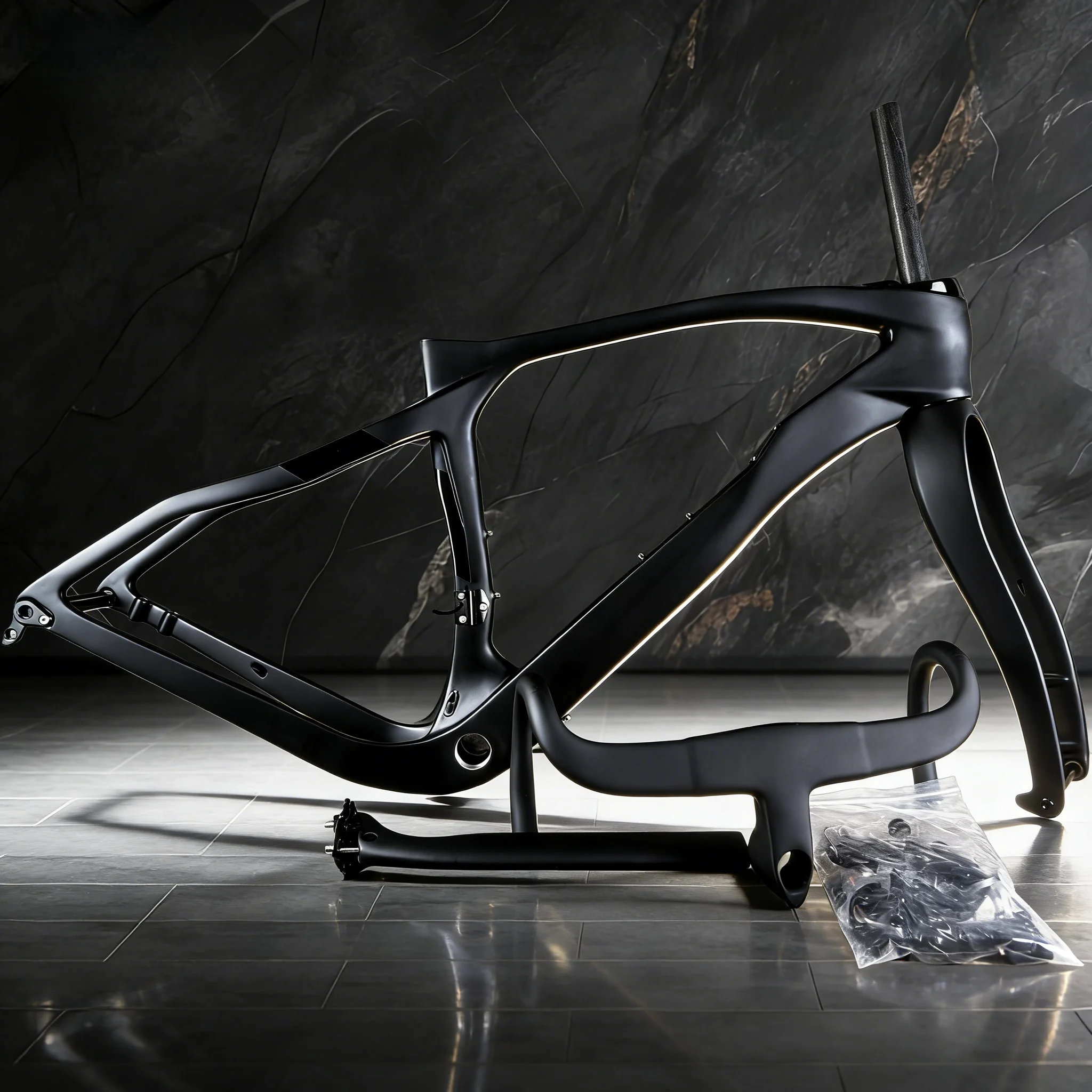 

Gravel carbon fiber bicycle frame, black, T1100 BB68 disc brake Grevil bicycle frameset, all internal cable routing.