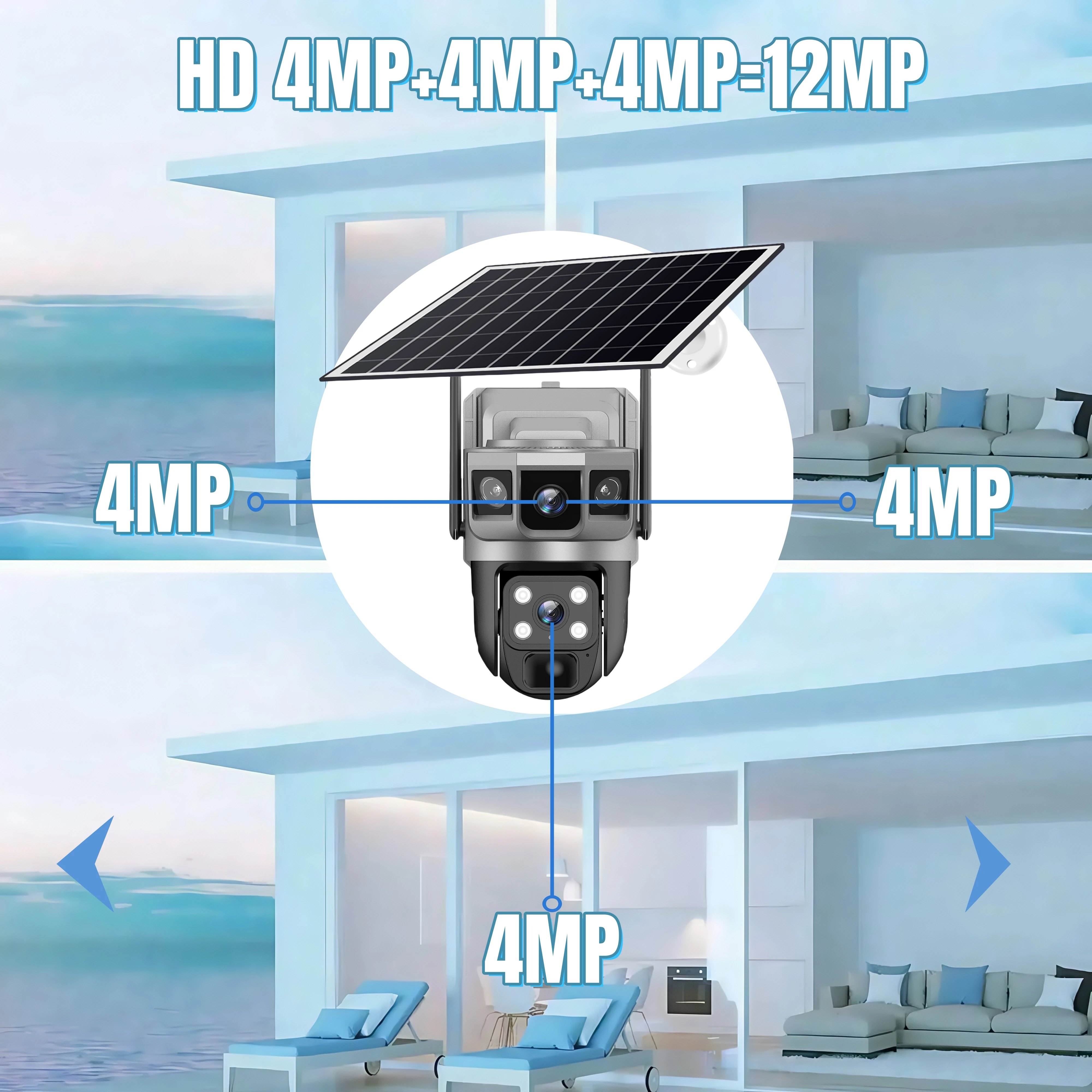 Telecamera solare esterna impermeabile HD visione notturna PIR rilevamento umano scheda SIM 4G CCTV12 MP IP telecamere di sorveglianza di sicurezza domestica