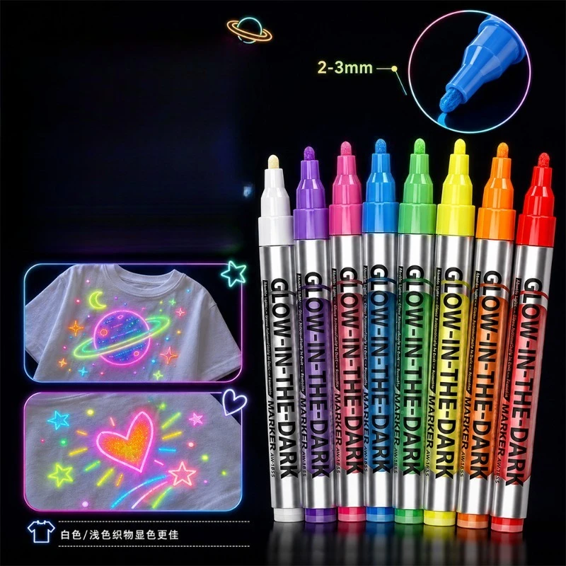 Colorful Luminous Pen Fabric Markers Light Absorbing Glow in The Dark Pens DIY Hand Painting Graffiti for Clothes Shoes