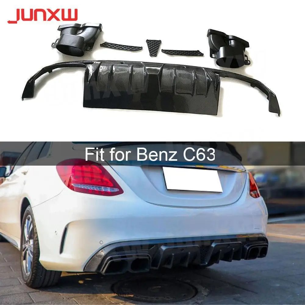 

For C Class Carbon Fiber Rear Bumper Lip Diffuser Spoiler Exhaust Muffer Tip for Mercedes Benz W205 C200 C300 C63 AMG 15-19