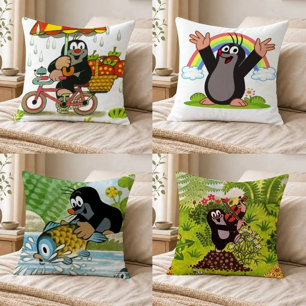Cartoon L-Little M-Mole  Double-sided Printed Square Decorative Cushion Cover for Sofa Living Room Home Decor
