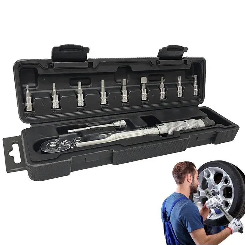 

Bike Torque Wrench 11Pcs 1/4 Preset Torque Wrench Set Quick Release Ratchet Socket Spanner Wrench Repair Tool For Car Motorcycle