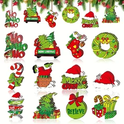 24Pcs Christmas Ornaments Lime Green Red Christmas Tree Ornaments Decorative Holiday Cutouts Slices Hanging Christmas Decor for