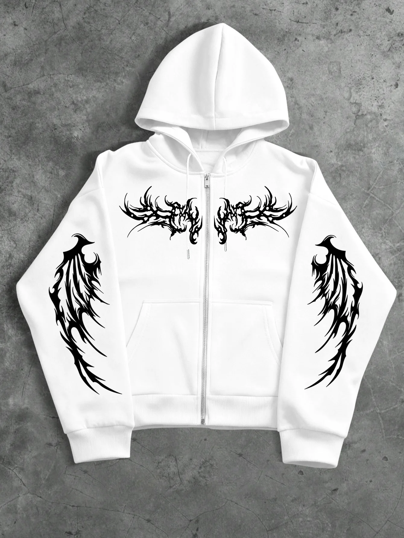 Langärmelige, lockere Sweatshirt-Jacke mit Reißverschluss für Damen und Herren, bedruckt mit einem Dornenmuster, aus warmem und bequemem Stoff. – Detail 4