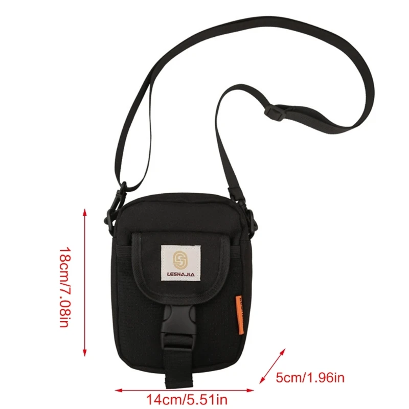 E74B Stylish Sporty Crossbody Bag for Active Unisex Small Nylon Shoulder Pouches Harajuku Phone Purse with Mesh Pocket Front