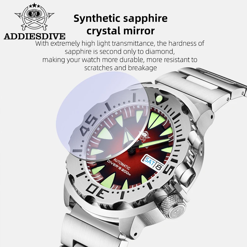 ADDIESDIVE AD2103 Men\'s Monster Watch Water resistant Luminous NH36 Dive With Date Window 316L Steel Automatic Mechanical Watch