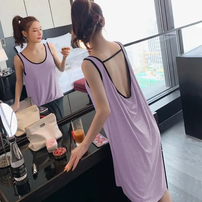 Sleeveless Show A Beautiful Back Sex Appeal Nightdress Female Summertime Thin Slip Dress Seduce Pajama Women Summer Dress