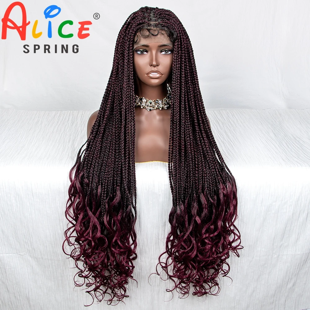 36 Inch 1B-Bug Synthetic Braided Lace Front Wig Crochet Braid Lace Wig with Baby Hair for Black Women Knotless Box Braiding Hair