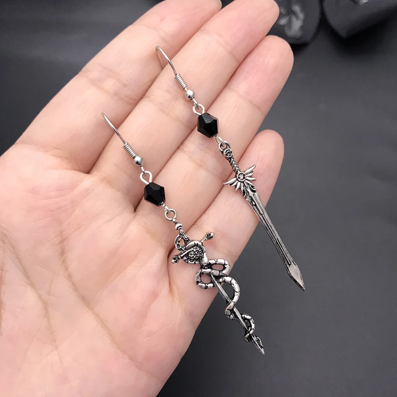 Vintage Sword Dangle Earrings For Women Dark Gothic Snake Dagger Earring Silver Color Punk Goth Jewelry Halloween Accessories