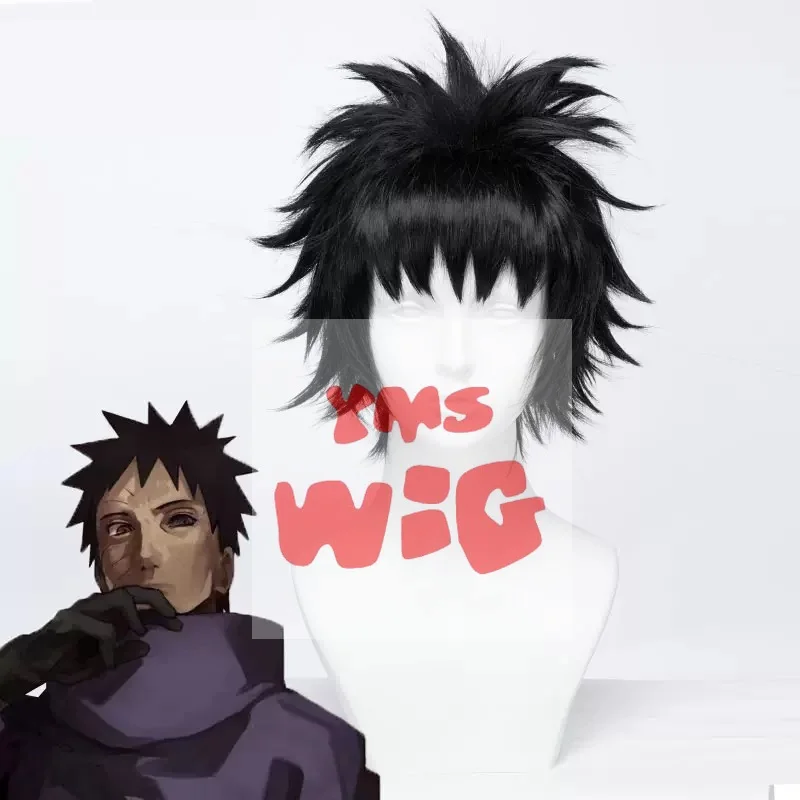

New Uchiha Obito Cosplay Wig Short Black Anime Cosplay Wig Heat Resistant Synthetic Hair Wigs + Free Wig Cap