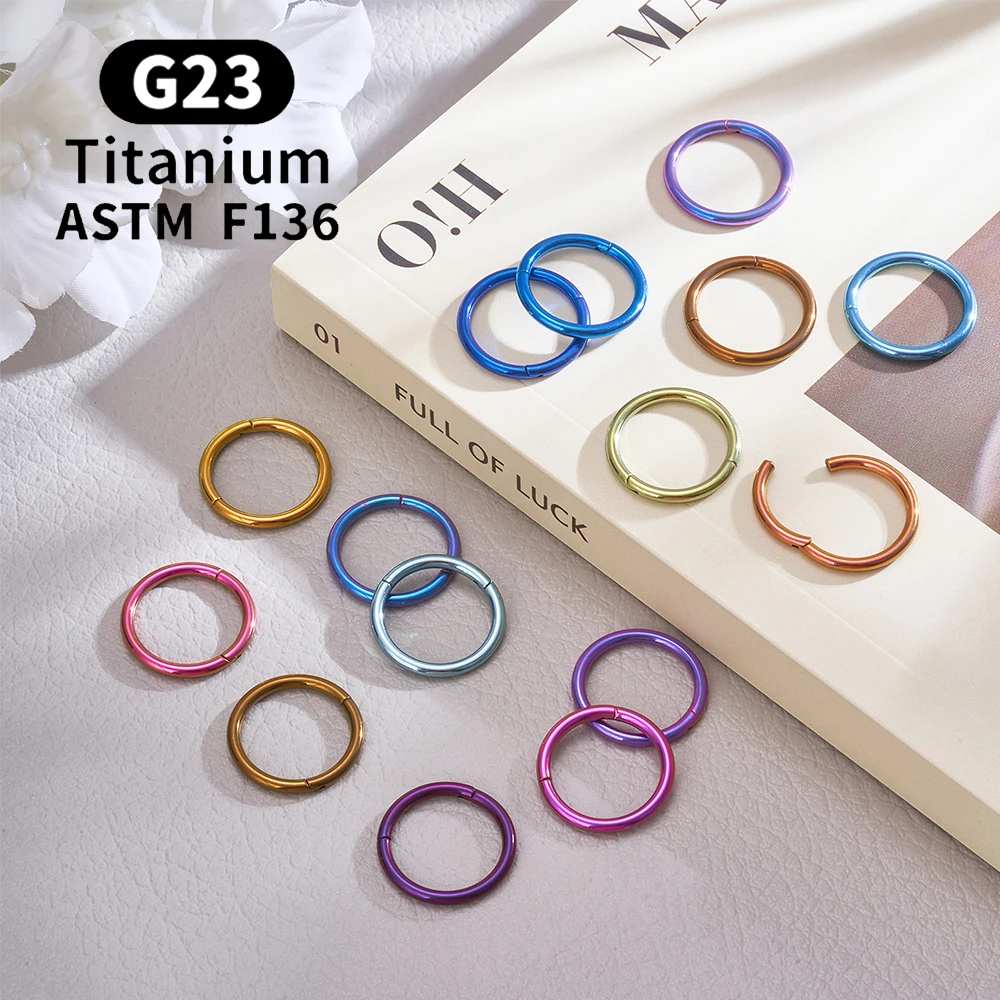 G23 Titanium Round Nose Ring Anodizing 16/18/20G Septum Clicker Ring Tragus Cartilage Helix Piercing Earrings Hoops Body Jewelry