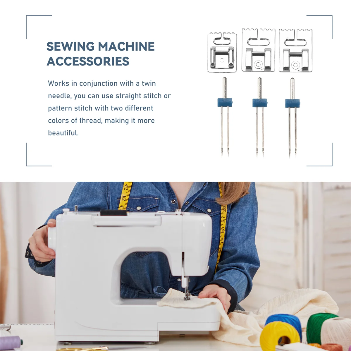 AT16 3 Pcs Double Twin Needles Pins (3 Size Mixed 2.0/90 3.0/90 4.0/90) With 3Pcs Groove Pintuck Presser Foot Sewing Machine Ac