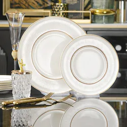 Modern Ceramic Plate Round Gold Stroke Living Room Breakfast Bread Pan Court Flower Relief Desktop Dinner Set Plates and Dishes