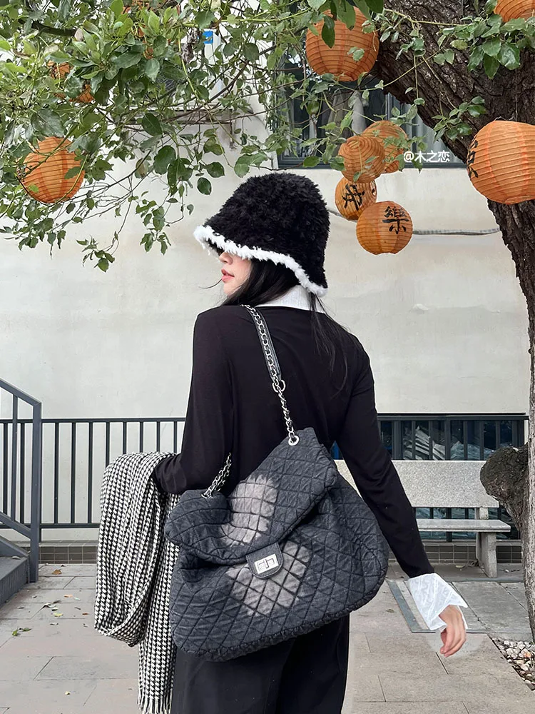 

Large Capaci Denim Chain Link Tote Bag Autumn Winter New Sle Single oulder Wanderlust Bag Retro Artistic Soft Magnetic ...