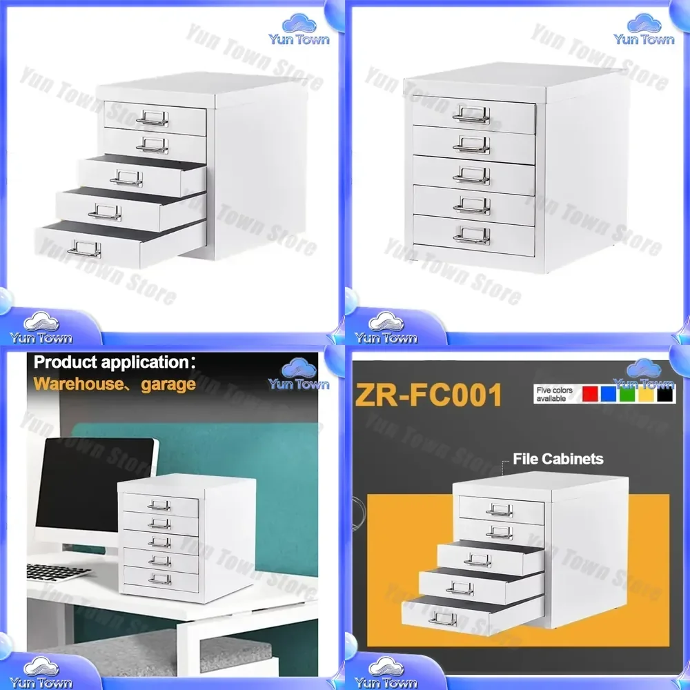 5 Drawer Metal Fireproof Office Cupboard File Cabinet with Silvery White Drawer Pulls for Office Use